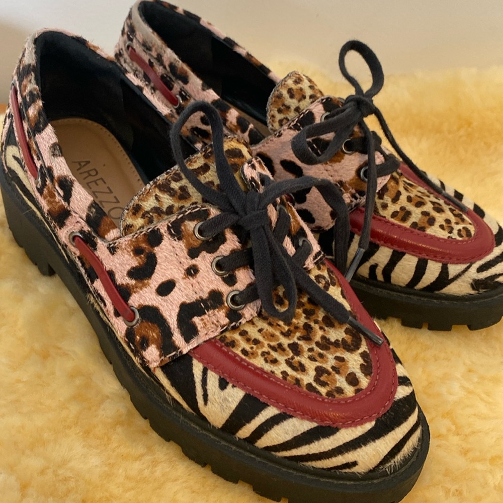 Animal print cow fur Arezzo fur shoes size 35 euro (size 5 US)